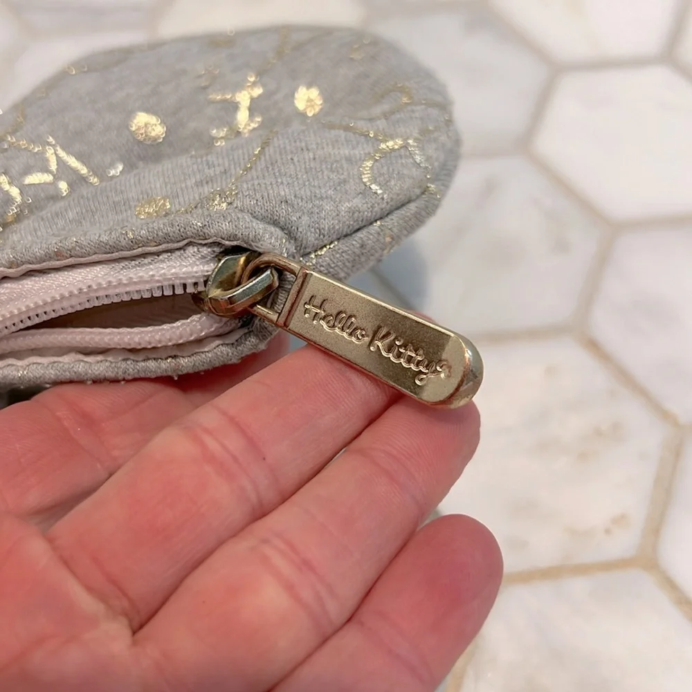Pottery Barn Sanrio Hello Kitty Bow Gray Gold Metallic Pencil Pouch Case